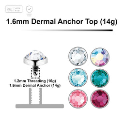 Pack of 10 high polished Titanium G23 flat disk dermal anchor tops with bezel set crystal, size 4mm, internal thread size 1.2mm - G23 ASTM F-136 implant grade titanium body jewelry