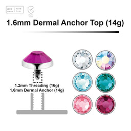 Pack of 10 high polished Titanium G23 flat disk dermal anchor tops with bezel set crystal, size 5mm, internal thread size 1.2mm - G23 ASTM F-136 implant grade titanium body jewelry
