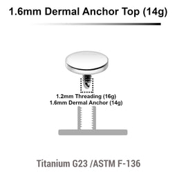 Pack of 10 high polished Titanium G23 flat disk dermal anchor tops in size 5mm, internal thread size 1.2mm