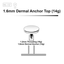 Pack of 10 high polished Titanium G23 flat disk dermal anchor tops in size 5mm, internal thread size 1.2mm - G23 ASTM F-136 implant grade titanium body jewelry