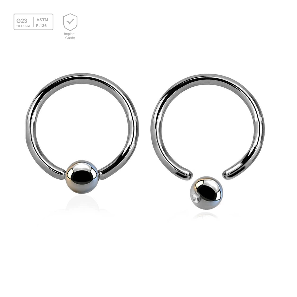 Wholesale Pack of 10 high polished titanium G23 ball closure rings, Thickness 1.2mm, Ball size 3mm - G23 ASTM F-136 implant grade titanium body jewelry