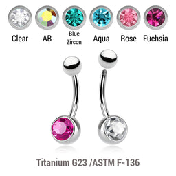 Wholesale pack of 10 high polished titanium G23 belly bananas, Thickness 1.6mm, with plain titanium 5mm top ball and lower 8 mm bezel set crystal ball
