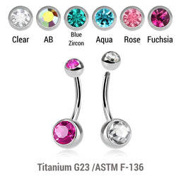 Wholesale pack of 10 high polished titanium G23 belly bananas, Thickness 1.6mm, with 5 mm + 8 mm bezel set crystal balls