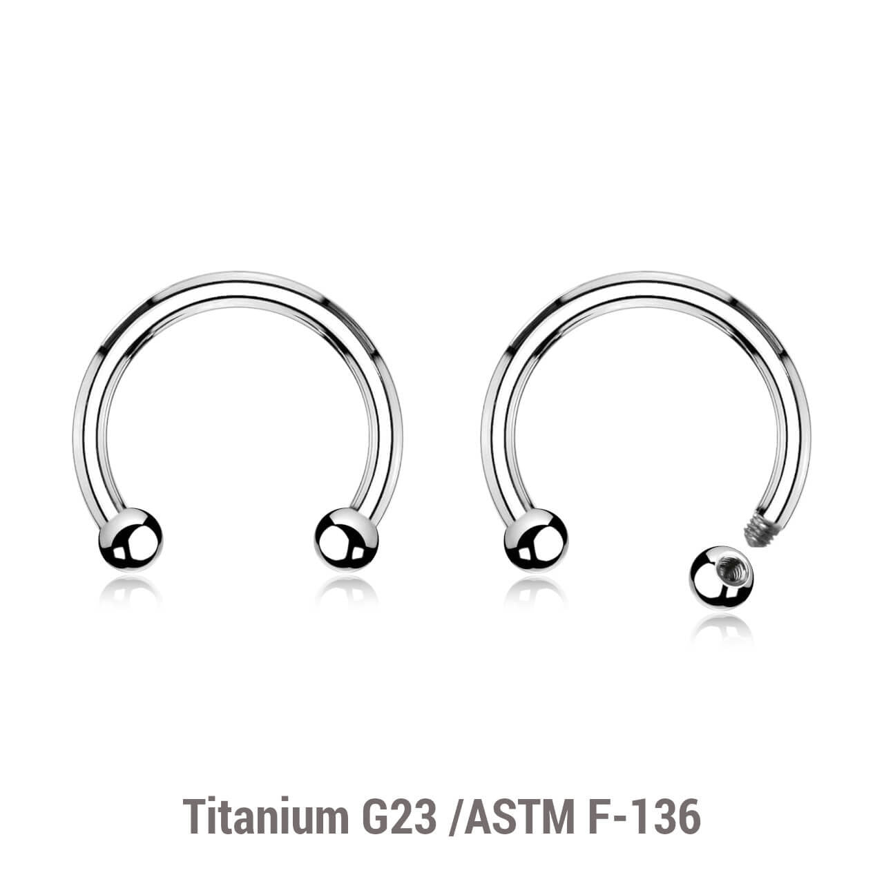 Wholesale Lot of 10 high polished titanium G23 horseshoe circular barbells, Thickness 1.6mm, Ball size 3mm