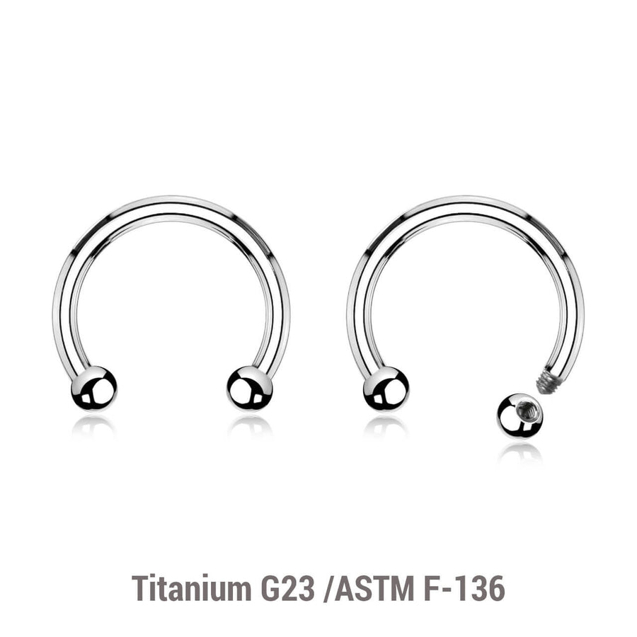 Wholesale Lot of 10 high polished titanium G23 horseshoe circular barbells, Thickness 1.6mm, Ball size 3mm