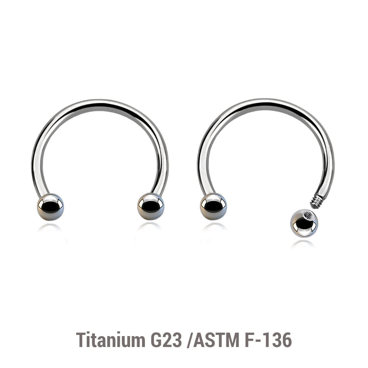 Wholesale Pack of 10 high polished titanium G23 horseshoe circular barbells, Thickness 1.2mm, Ball size 2.5mm