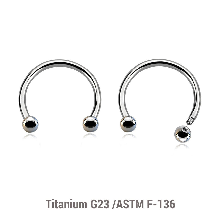 Wholesale Pack of 10 high polished titanium G23 horseshoe circular barbells, Thickness 1.2mm, Ball size 2.5mm