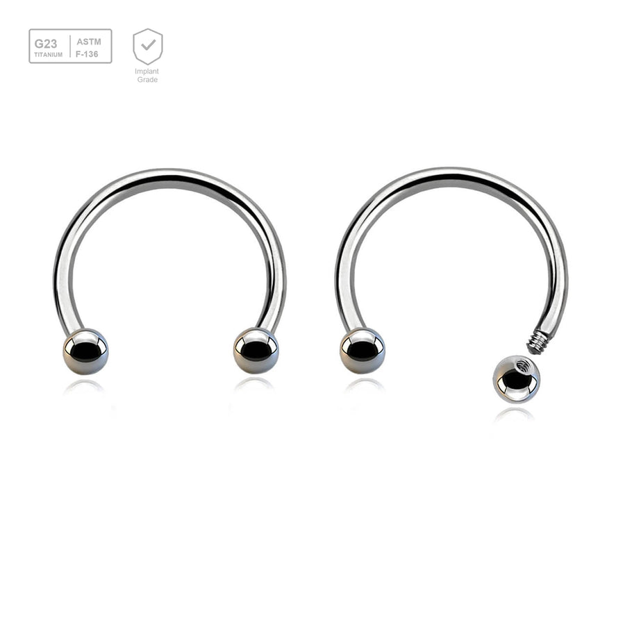 Wholesale Pack of 10 high polished titanium G23 horseshoe circular barbells, Thickness 1.2mm, Ball size 2.5mm - G23 ASTM F-136 implant grade titanium body jewelry