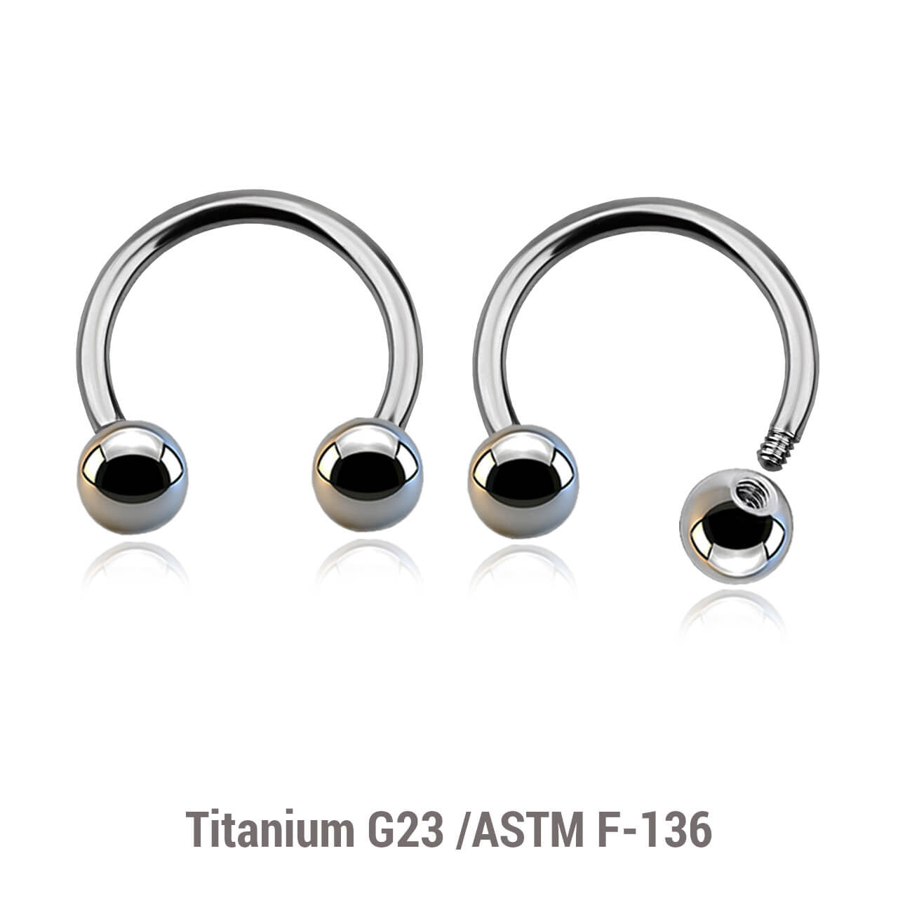 Wholesale Pack of 10 high polished titanium G23 horseshoe circular barbells, Thickness 1.2mm, Ball size 4mm