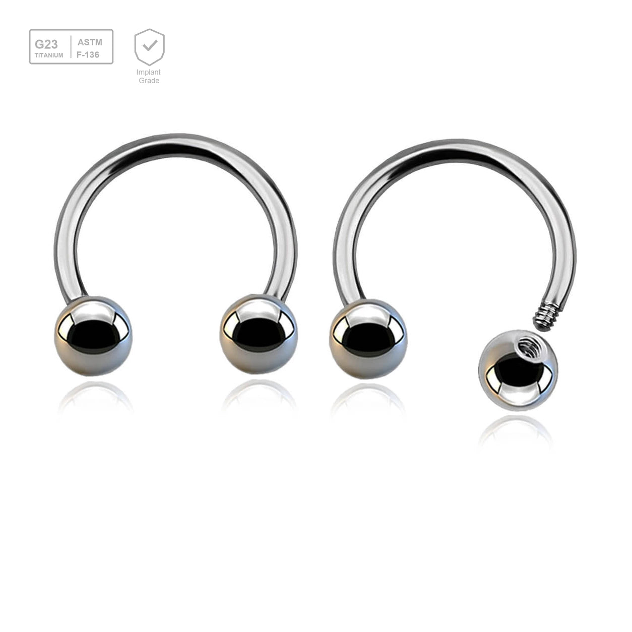 Wholesale Pack of 10 high polished titanium G23 horseshoe circular barbells, Thickness 1.2mm, Ball size 4mm - G23 ASTM F-136 implant grade titanium body jewelry