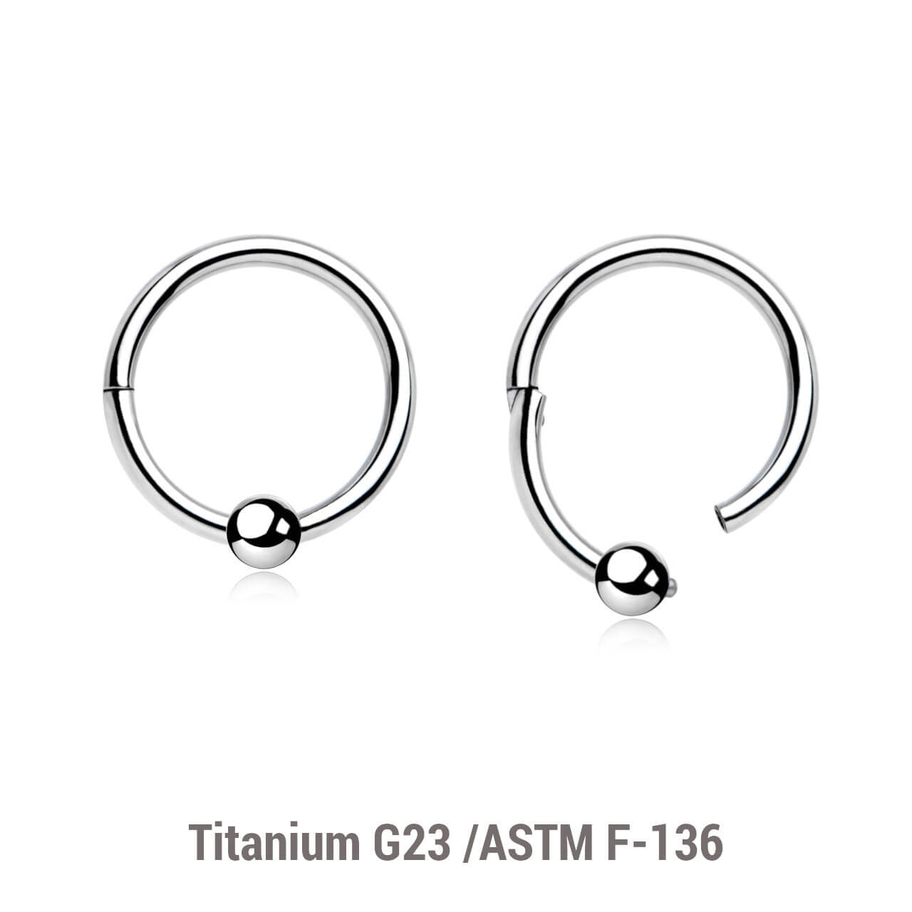 Wholesale Pack of 5 Titanium G23 hinged ball closure rings, Thickness 1.2mm, Ball size 3mm