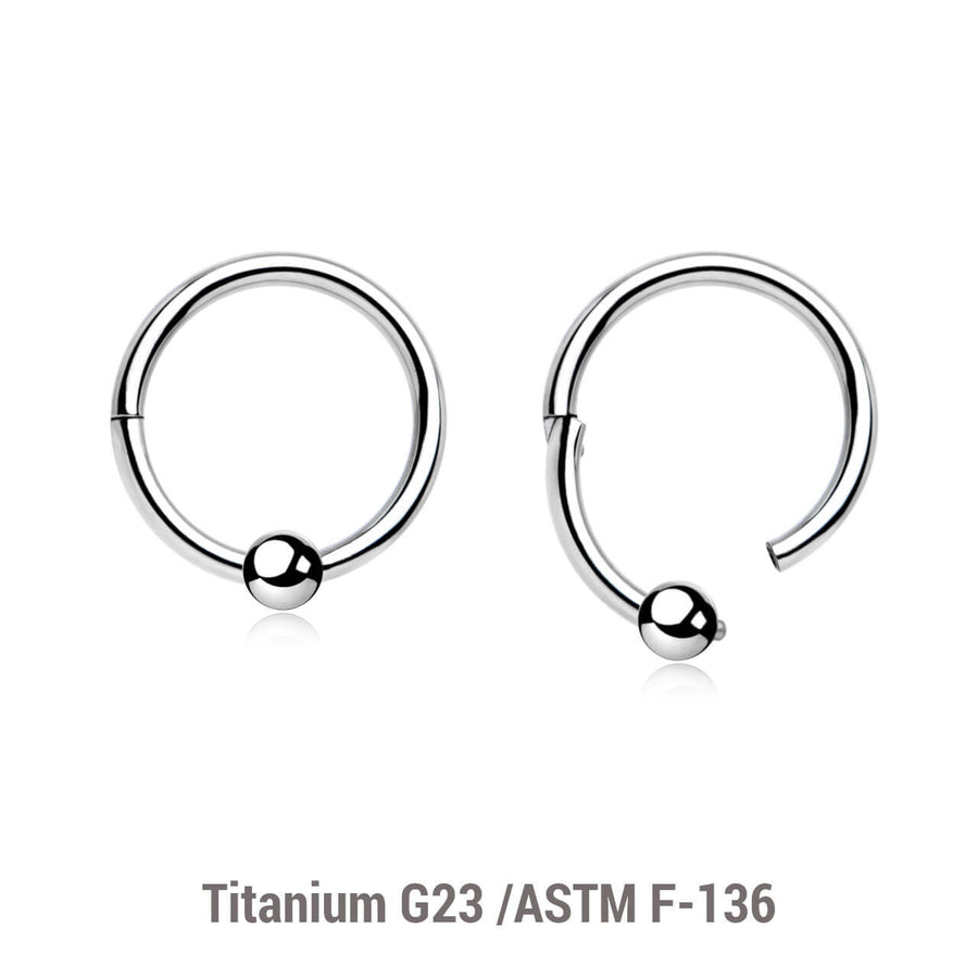 Wholesale Pack of 5 Titanium G23 hinged ball closure rings, Thickness 1.2mm, Ball size 3mm