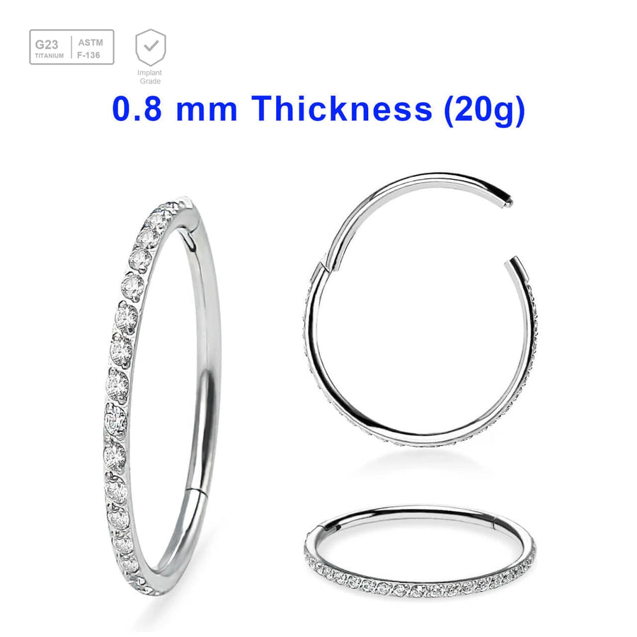 Wholesale Pack of 5 Titanium G23 hinged segment rings with outward facing prong set CZ on 3/4 of the circumference, Thickness 0.8mm - G23 ASTM F-136 implant grade titanium body jewelry