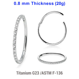 Wholesale Pack of 5 Titanium G23 hinged segment rings with outward facing prong set CZ on 3/4 of the circumference, Thickness 0.8mm