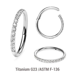 Wholesale Pack of 5 Titanium G23 hinged segment rings with outward facing prong set CZ on 3/4 of the circumference