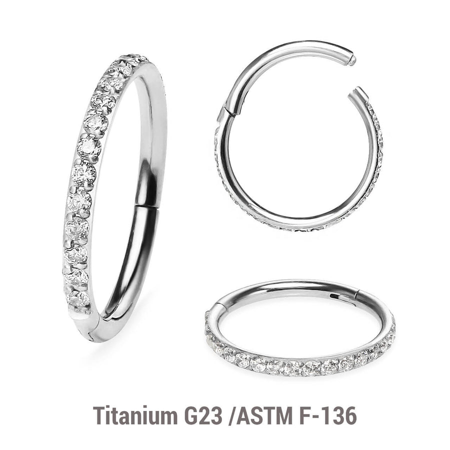 Wholesale Pack of 5 Titanium G23 hinged segment rings with outward facing prong set CZ on 3/4 of the circumference