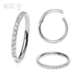 Wholesale Pack of 5 Titanium G23 hinged segment rings with outward facing prong set CZ on 3/4 of the circumference - G23 ASTM F-136 implant grade titanium body jewelry