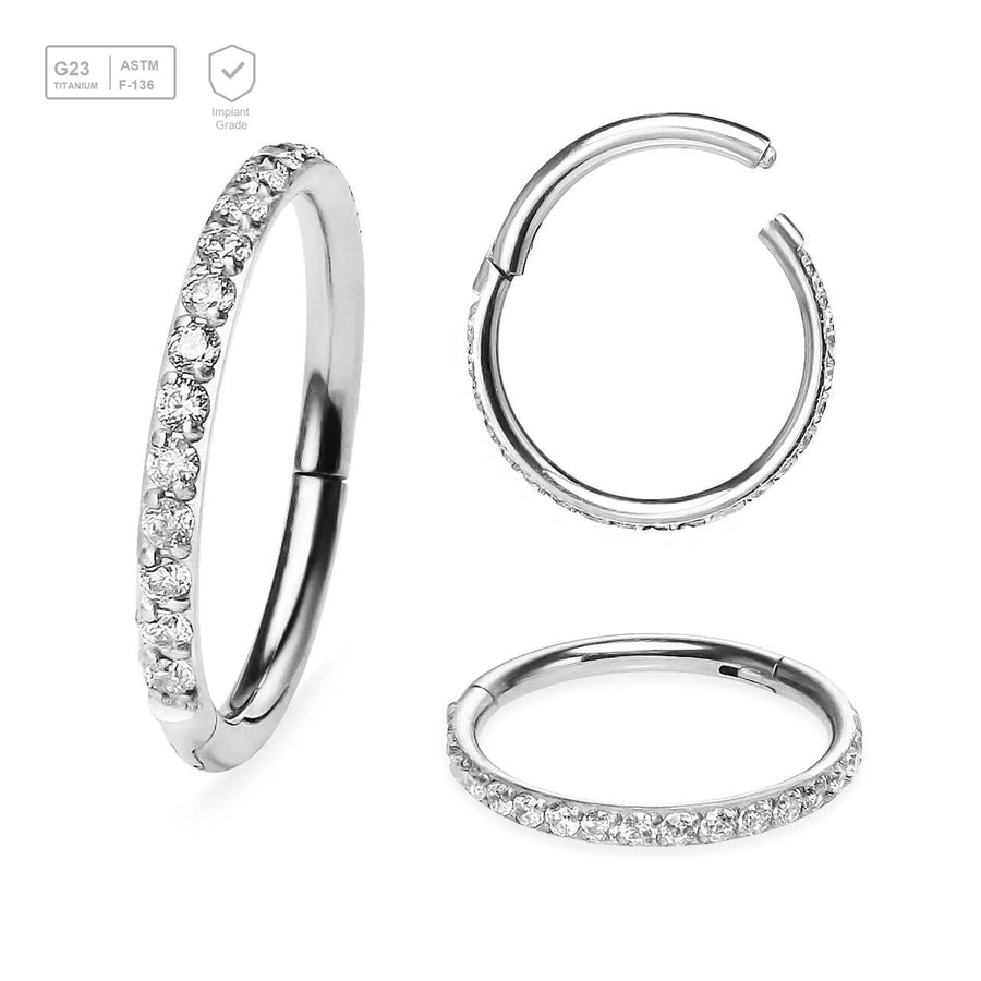 Wholesale Pack of 5 Titanium G23 hinged segment rings with outward facing prong set CZ on 3/4 of the circumference - G23 ASTM F-136 implant grade titanium body jewelry