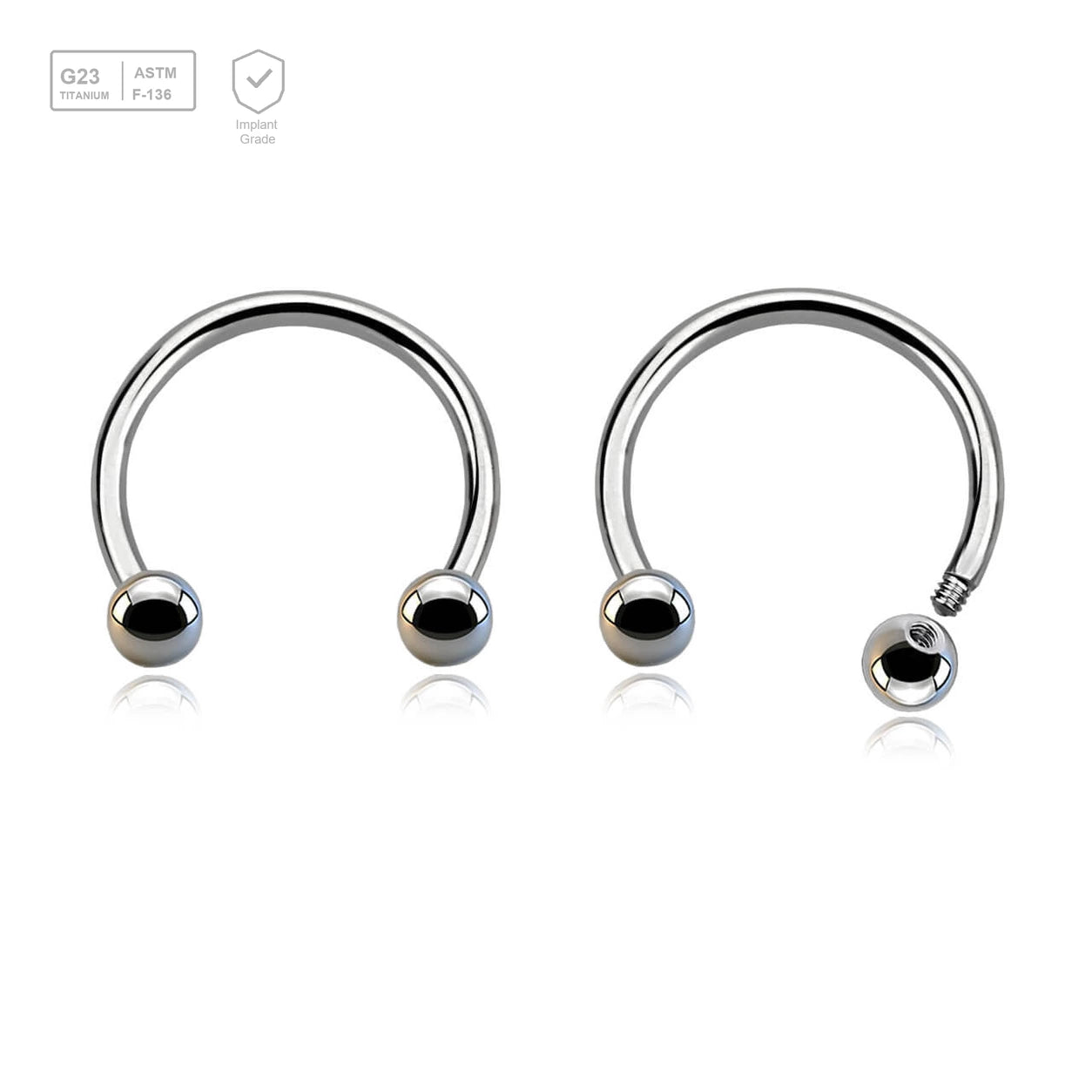 Wholesale Pack of 10 high polished titanium G23 circular barbells, Thickness 1.2mm, Ball size 3mm - G23 ASTM F-136 implant grade titanium body jewelry