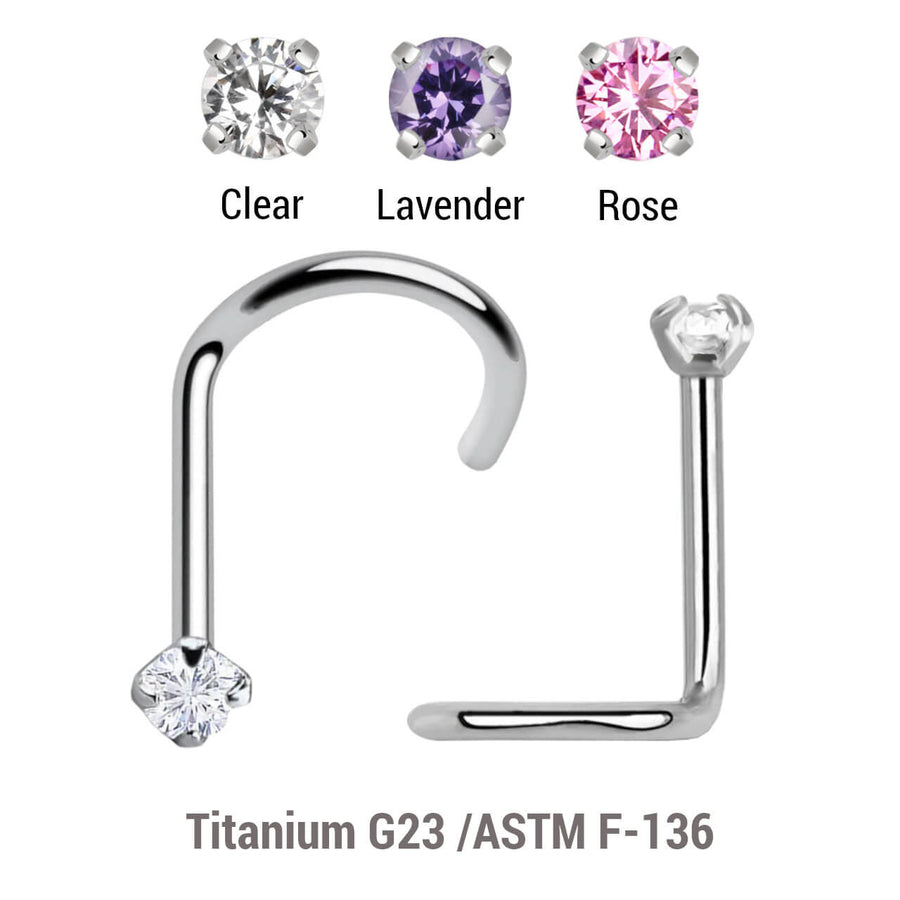 Wholesale Nose Jewelry Set of 10 Titanium G23 nose screws with 1.5mm prong set CZ stone, thickness 0.8mm