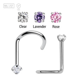 Wholesale Nose Jewelry Set of 10 Titanium G23 nose screws with 1.5mm prong set CZ stone, thickness 0.8mm - G23 ASTM F-136 implant grade titanium body jewelry