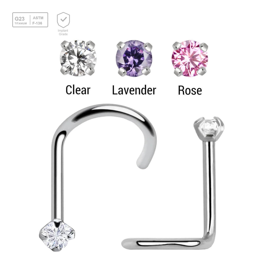 Wholesale Nose Jewelry Set of 10 Titanium G23 nose screws with 1.5mm prong set CZ stone, thickness 0.8mm - G23 ASTM F-136 implant grade titanium body jewelry