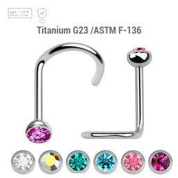 Wholesale Nose Jewelry Lot of 10 Titanium G23 nose screws with 2.5mm rounded top with bezel set crystal, thickness 0.8mm - G23 ASTM F-136 implant grade titanium body jewelry