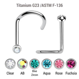 Wholesale Nose Jewelry Lot of 10 Titanium G23 nose screws with 2mm rounded top with bezel set crystal, thickness 0.8mm