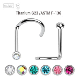 Wholesale Nose Jewelry Lot of 10 Titanium G23 nose screws with 2mm rounded top with bezel set crystal, thickness 0.8mm - G23 ASTM F-136 implant grade titanium body jewelry