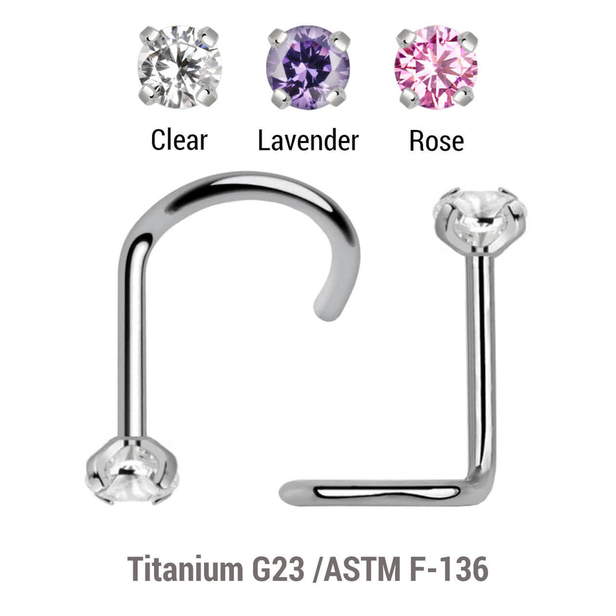Wholesale Nose Jewelry Set of 10 Titanium G23 nose screws with 2mm prong set CZ stone, thickness 0.8mm