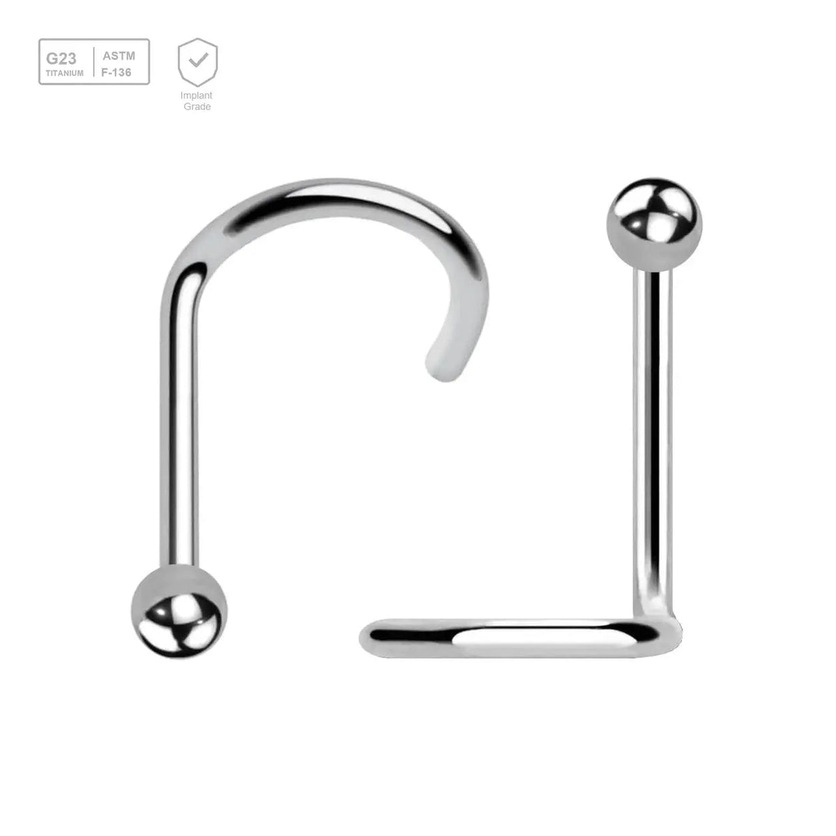 Wholesale Nose Jewelry Pack of 5 Titanium G23 nose screws, thickness 0.8mm, Ball size 2mm