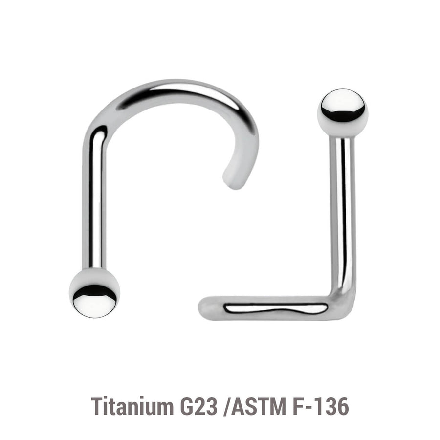 Wholesale Nose Jewelry Pack of 10 Titanium G23 nose screws, thickness 1mm, Ball size 2mm