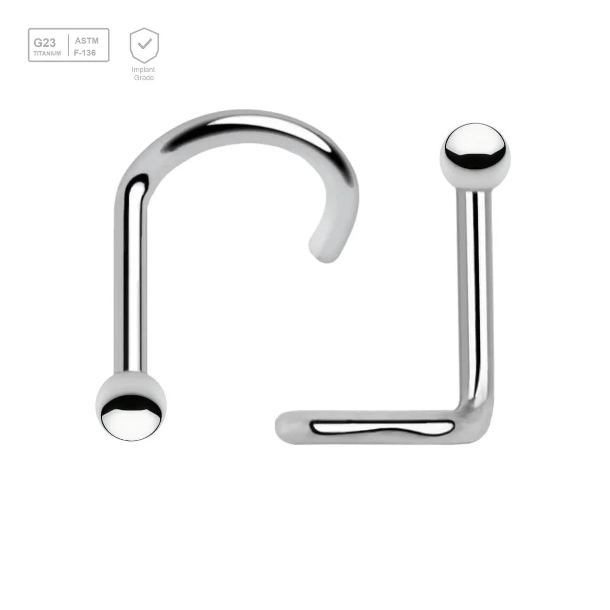 Wholesale Nose Jewelry Pack of 5 Titanium G23 nose screws, thickness 1mm, Ball size 2mm