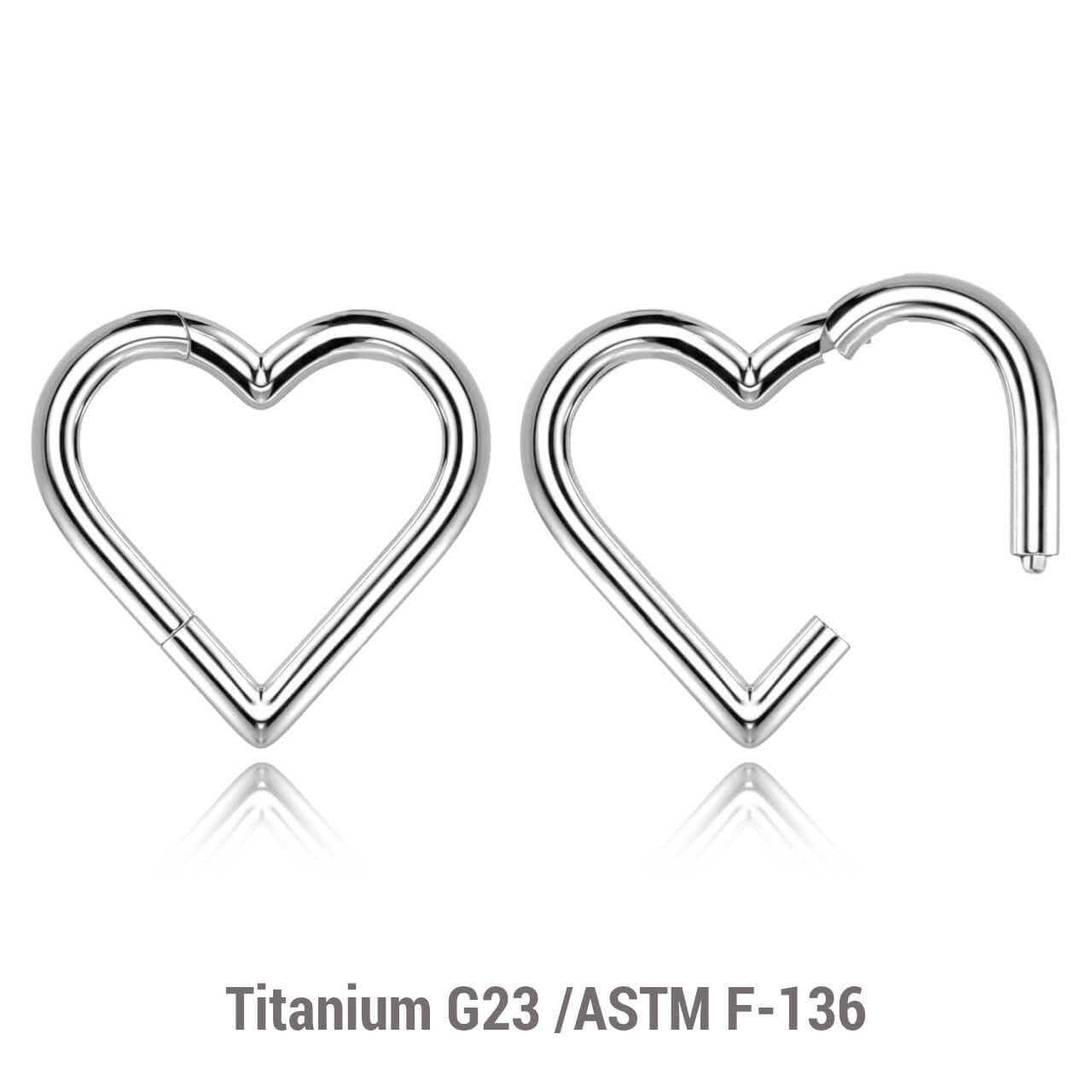 Pack of 5 Titanium hinged segment rings in heart shape, Thickness 1.2mm