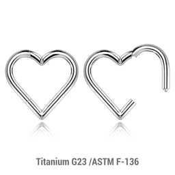 Pack of 5 Titanium hinged segment rings in heart shape, Thickness 1.2mm