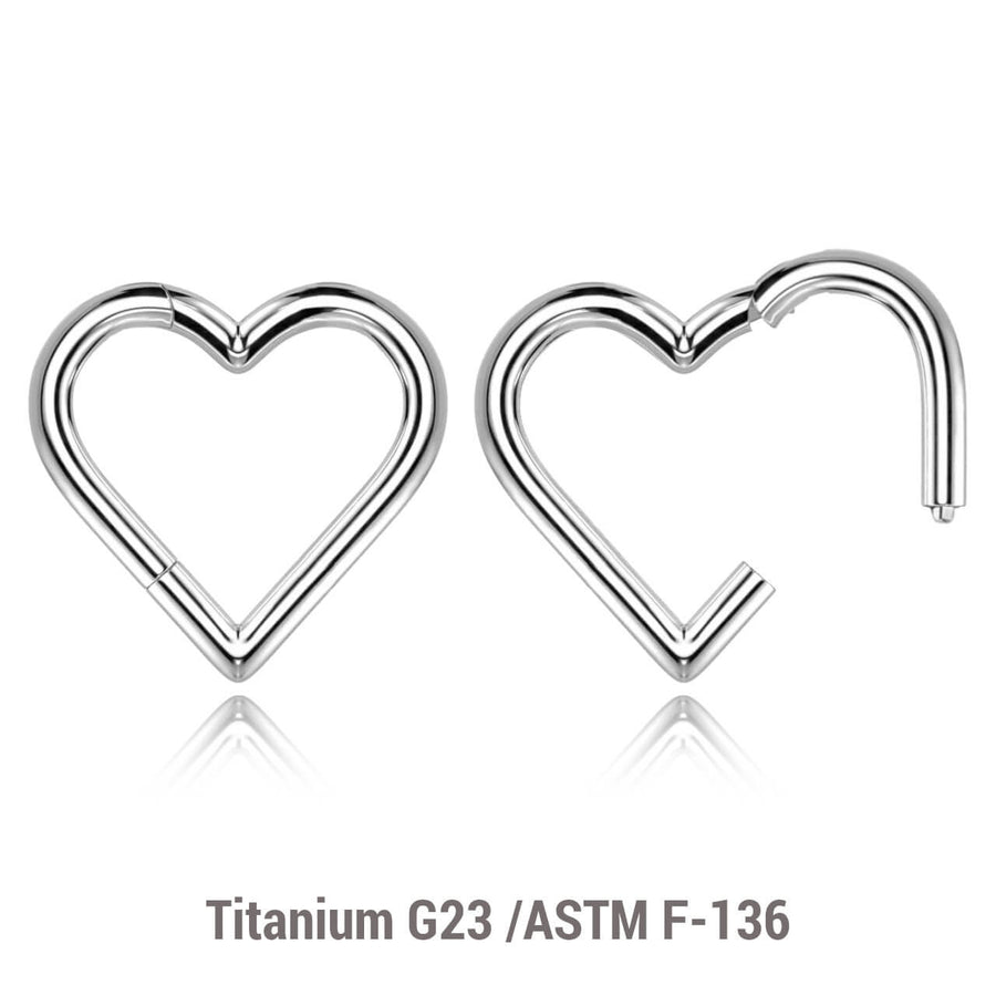 Pack of 5 Titanium hinged segment rings in heart shape, Thickness 1.2mm