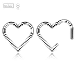 Pack of 5 Titanium hinged segment rings in heart shape, Thickness 1.2mm - G23 ASTM F-136 implant grade titanium body jewelry