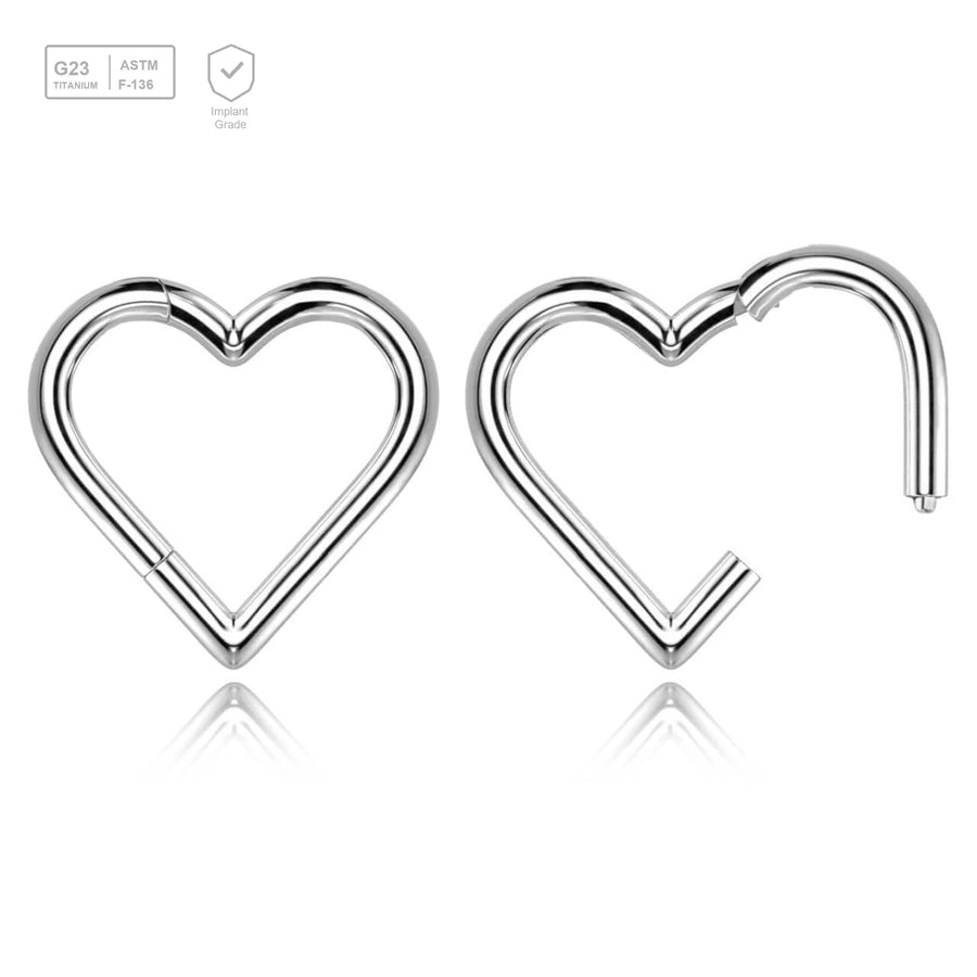 Pack of 5 Titanium hinged segment rings in heart shape, Thickness 1.2mm - G23 ASTM F-136 implant grade titanium body jewelry