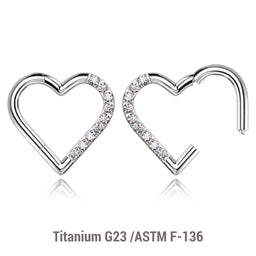 Pack of 3 Titanium hinged segment rings in heart shape with CZ studded front, Thickness 1.2mm