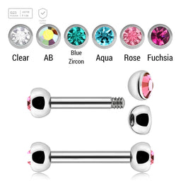 Pack of 10 Titanium helix or eyebrow barbells, Thickness 1.2mm, with two 3mm half balls with a bezel set crystal - G23 ASTM F-136 implant grade titanium body jewelry