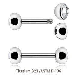 Pack of 10 Titanium helix or eyebrow barbells, Thickness 1.2mm, with two 4mm half balls with a bezel set crystal