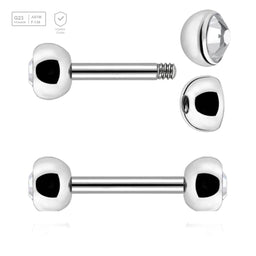 Pack of 10 Titanium helix or eyebrow barbells, Thickness 1.2mm, with two 4mm half balls with a bezel set crystal - G23 ASTM F-136 implant grade titanium body jewelry