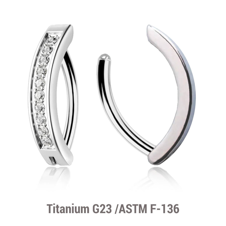 Pack of 3 Titanium hinged belly bananas with forward facing round CZ stones, Thickness 1.6mm