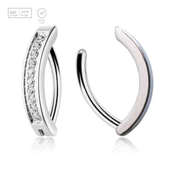 Pack of 3 Titanium hinged belly bananas with forward facing round CZ stones, Thickness 1.6mm - G23 ASTM F-136 implant grade titanium body jewelry