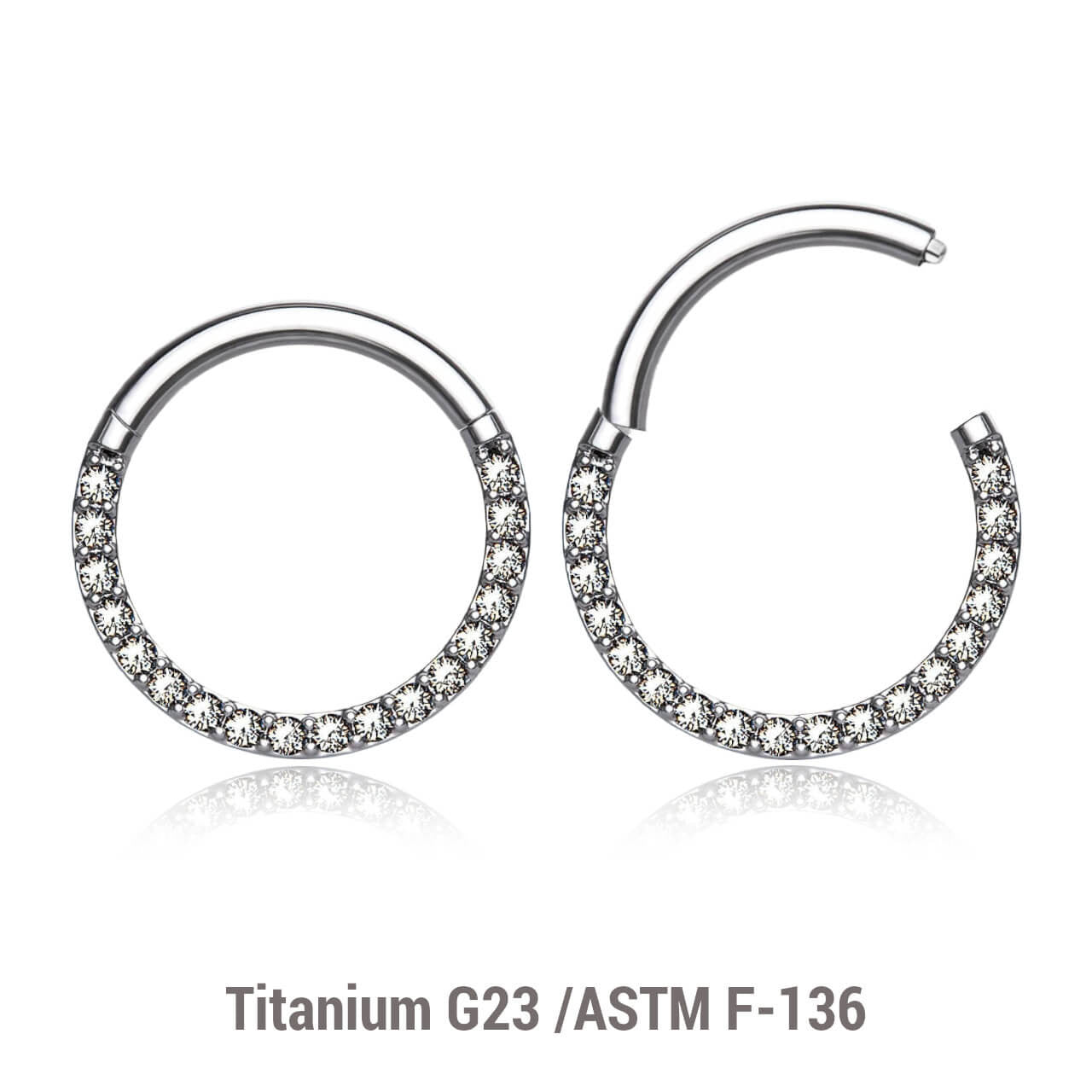 Wholesale Pack of 5 Titanium G23 hinged septum segment rings with forward facing prong set CZ, Thickness 1.2mm