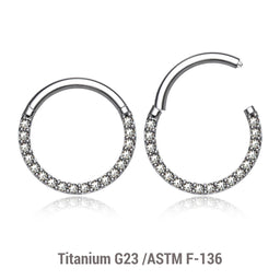 Wholesale Pack of 5 Titanium G23 hinged septum segment rings with forward facing prong set CZ, Thickness 1.2mm
