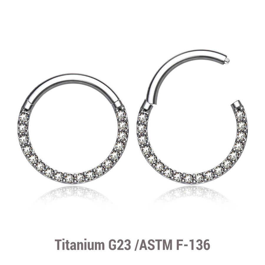 Wholesale Pack of 5 Titanium G23 hinged septum segment rings with forward facing prong set CZ, Thickness 1.2mm