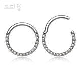 Wholesale Pack of 5 Titanium G23 hinged septum segment rings with forward facing prong set CZ, Thickness 1.2mm - G23 ASTM F-136 implant grade titanium body jewelry
