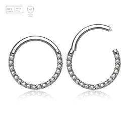 Wholesale Pack of 5 Titanium G23 hinged septum segment rings with forward facing prong set CZ, Thickness 1.2mm - G23 ASTM F-136 implant grade titanium body jewelry