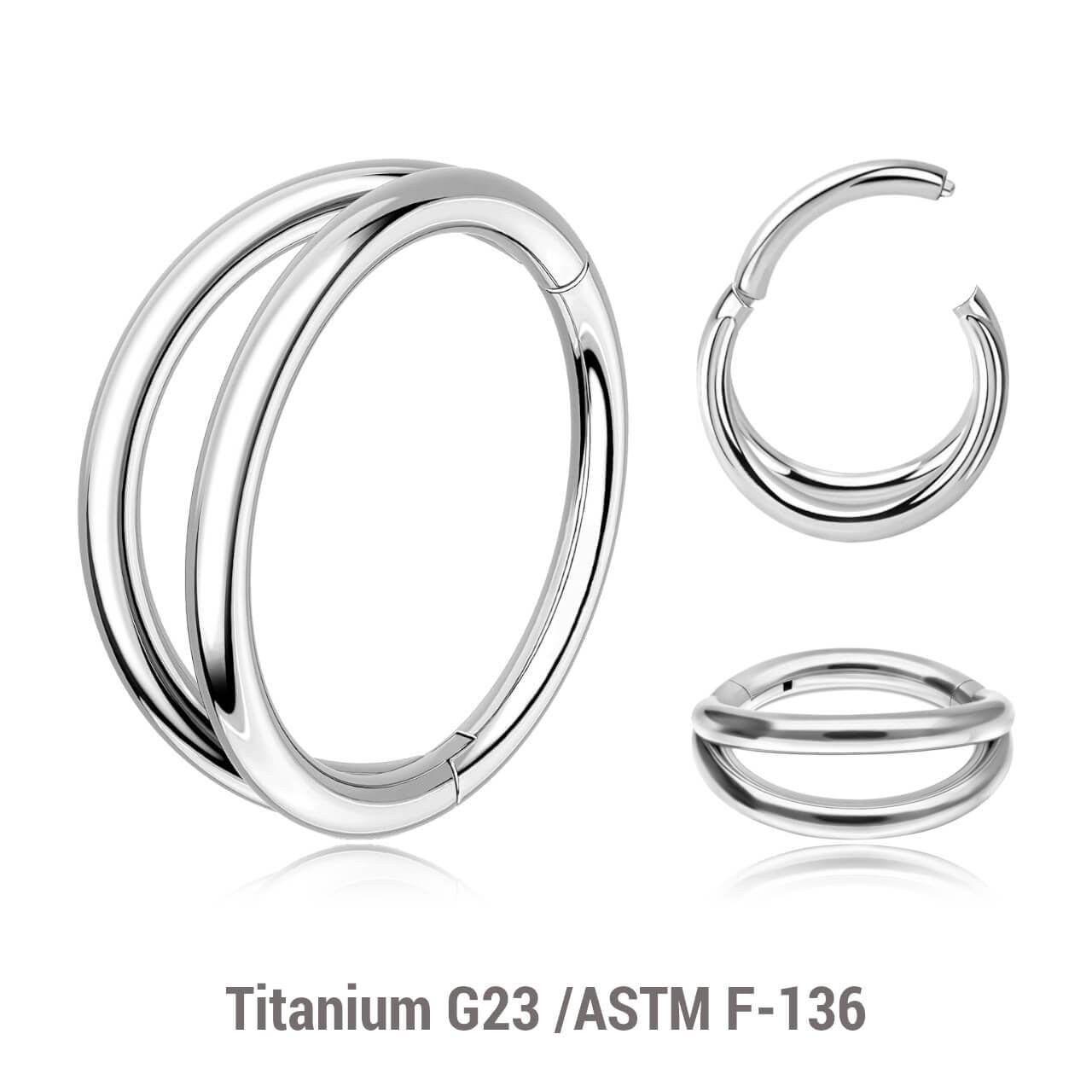 Pack of 5 Titanium hinged segment rings with a double hoop design, Thickness 1.2mm
